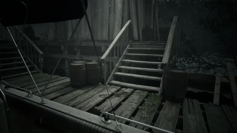 A wooden dock under a fishing hut
