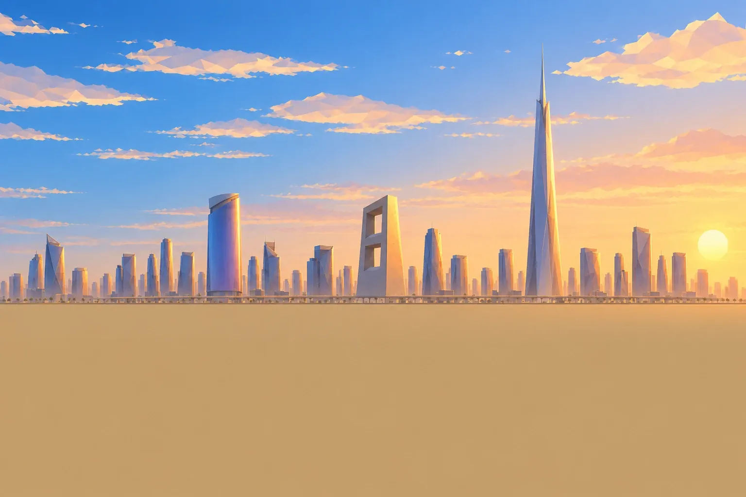 Mishwar Saree: the Jeddah skyline at golden hour from the expressway