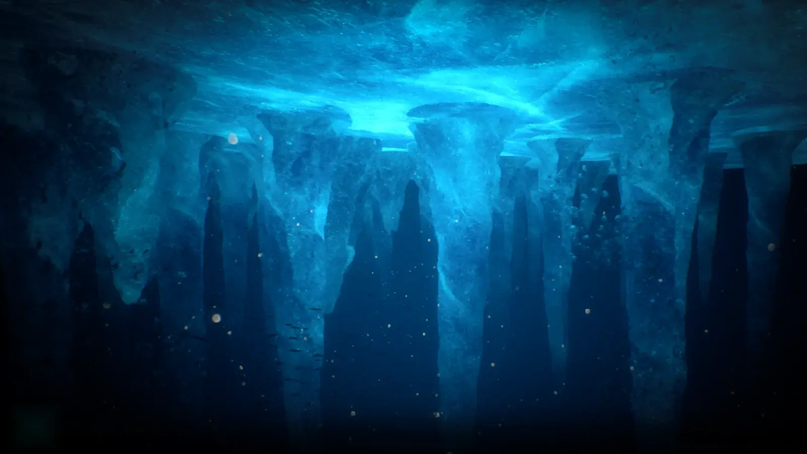 AHEIMER WAVES: under a flooded pool, light breaking through from the surface