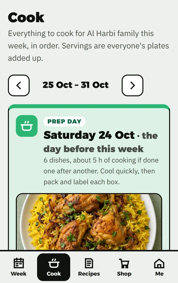 Cook: the prep day, everything to cook for the family in order