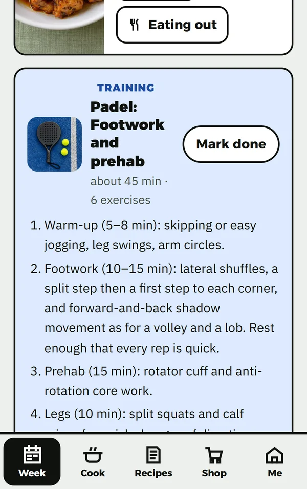 Training: a padel session of footwork and prehab
